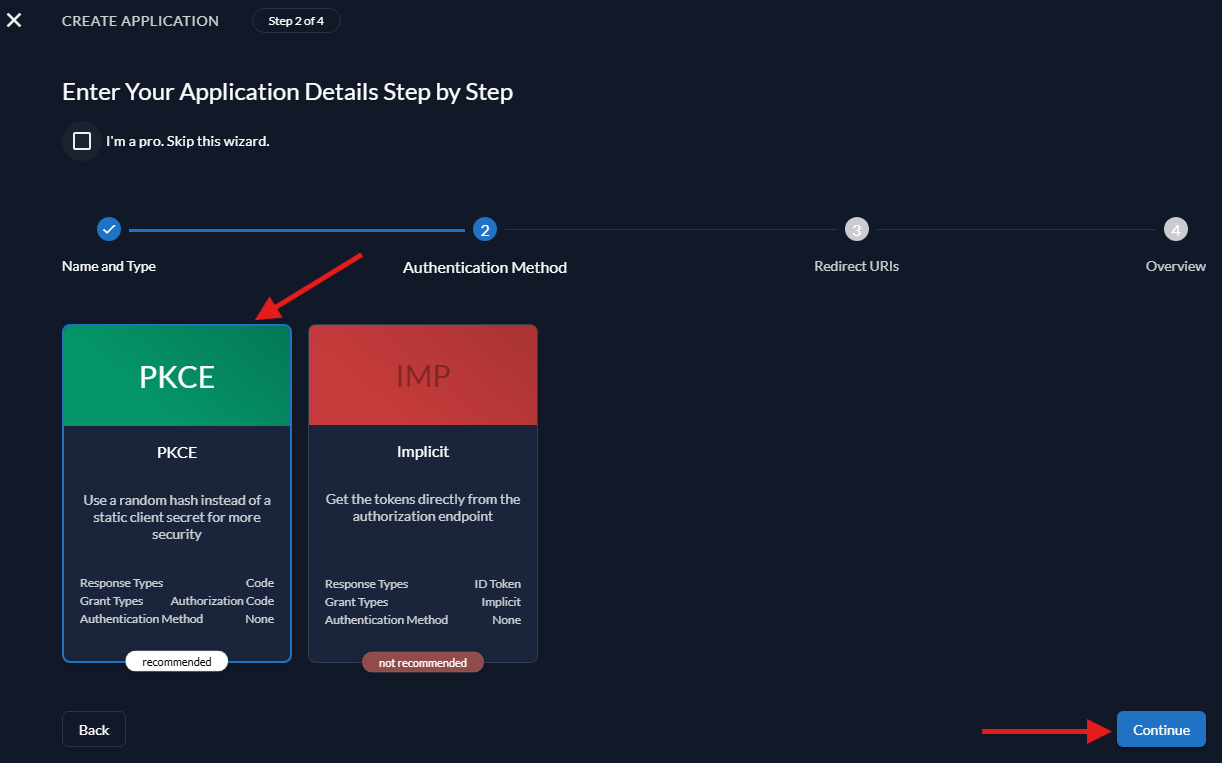 Application Details - Authentication Method